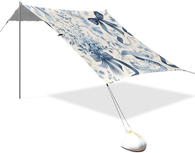 Elegant Ribbons Bows Beach Tent Sun Shelter Set UPF50+ UV Protection 10.5 x 9.19 FT Camping Shade Canopy with Sandbags Sand Anchors Carrying Bag and Others