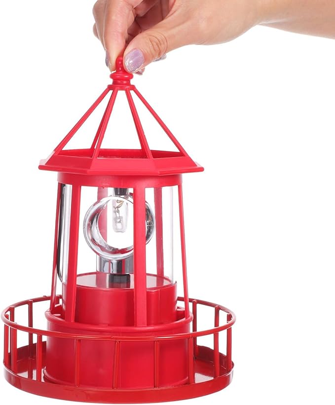 DOITOOL LED Solar Powered Rotating Lighthouse Outdoor Courtyard Solar Hanging Lamp Lawn Lantern for Patio Fence Garden Yard Decorations (Red)
