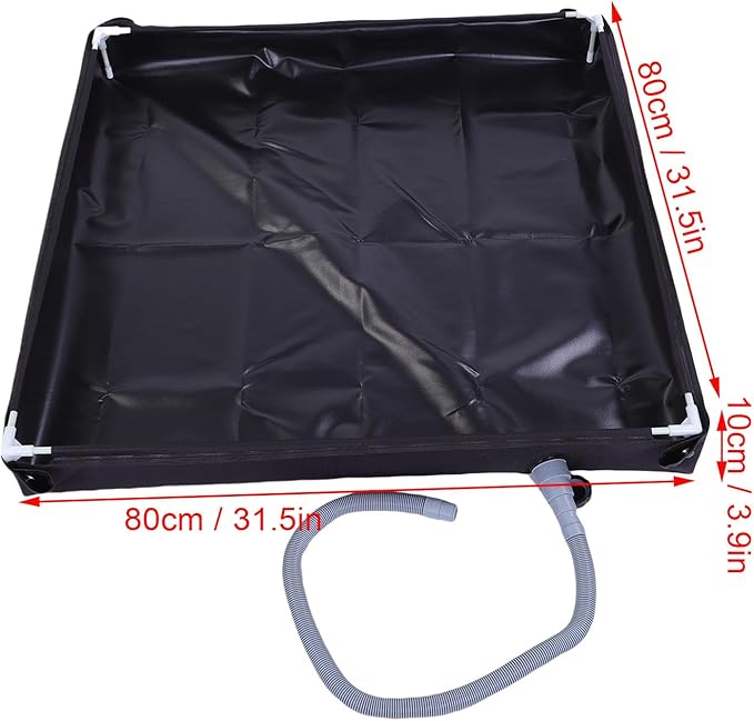JTLB Portable Shower Tray 31.5x31.5x3.9 Inch Foldable Shower Base with Bottom Drain Detachable Drain Pipe for Tent Camping RV Beach (Black)
