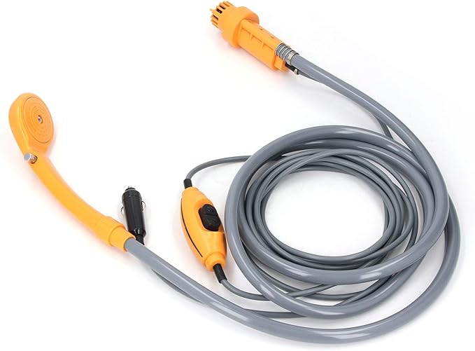 JTLB Adjustable Water Camping Shower Kit Portable Outdoor Camping Shower System with Suction Cup and Hooks for Car Washing Travel (Orange)