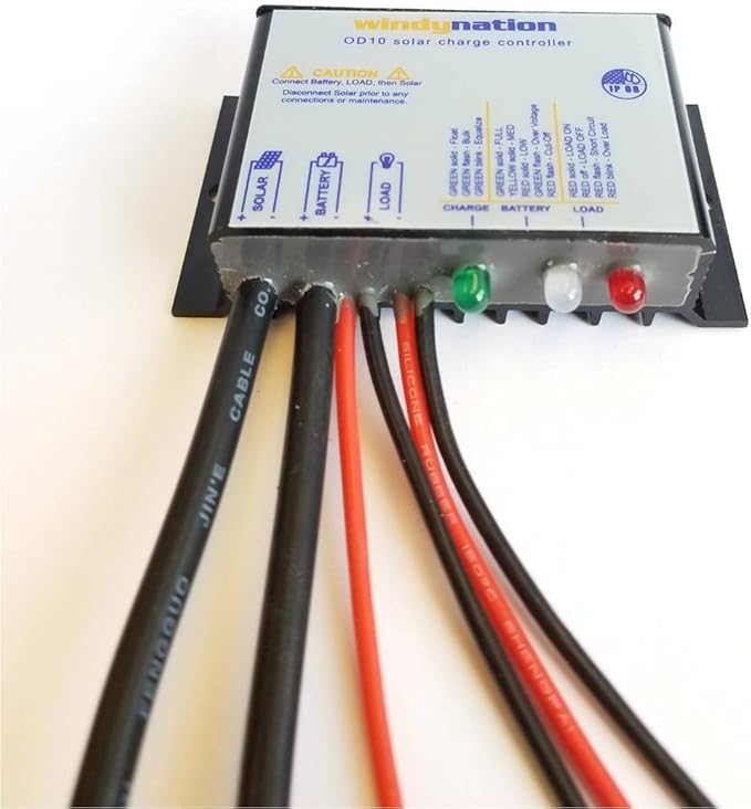 WindyNation Waterproof 10A 12V Solar Charge Controller w/ LED Charging and Load Indicators