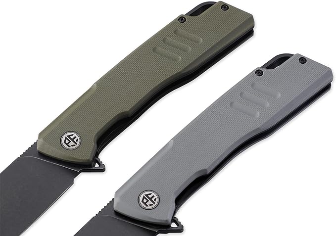 Petrified fish PFB02 Loco Pocket Knife 3.70 D2 Satin Blade Camping Knife 5.29oz G10 Handle Flipper Liner lock Folding knife for EDC (Blue Satin)