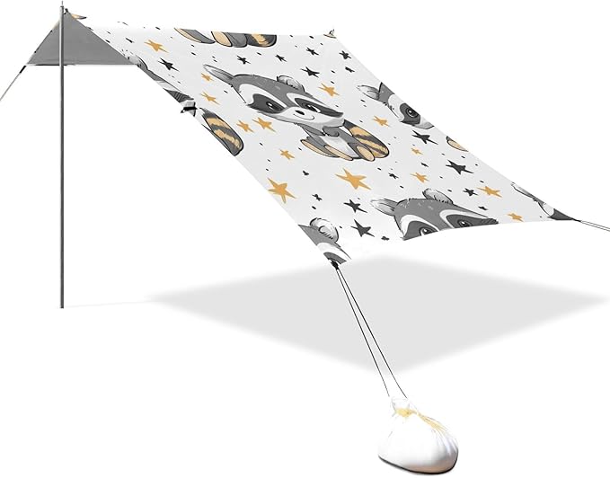 ALAZA Cute Cartoon Raccoons Stars Beach Tent Sun Shelter Portable Canopy Sunshade for Outdoor Camping Picnics Backyard Fun 10x9 ft