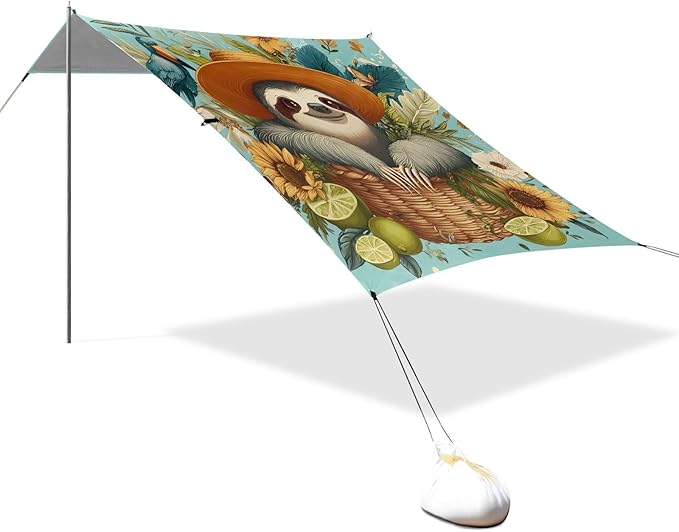 ALAZA Sloth Cap Basket Beach Tent Sun Shelter Portable Canopy Sunshade for Outdoor Camping Picnics Backyard Fun 10x9 ft