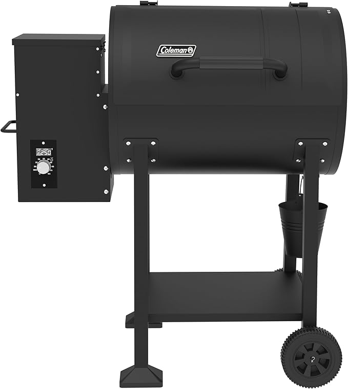 Coleman Cookout 700 Pellet Grill with 690-Sq. In. Total Cooking Surface 2-Wheel Cart and Shelf Storage in Black Durable Pellet Smoker Grill for Grilling Roasting Baking Roasting and Smoking