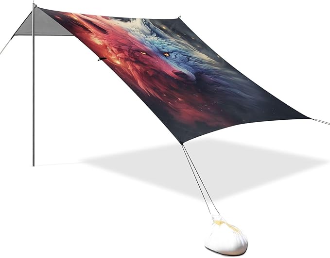 ALAZA Wolf Galaxy Space Nebula Beach Tent Sun Shelter Portable Canopy Sunshade for Outdoor Camping Picnics Backyard Fun 10x9 ft