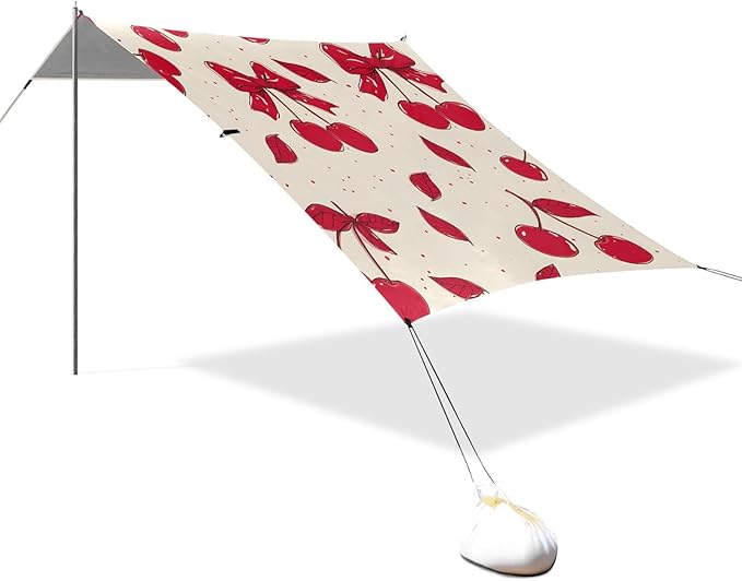 ALAZA Red Bow Cherry Beach Tent Sun Shelter Portable Canopy Sunshade for Outdoor Camping Picnics Backyard Fun 10x9 ft