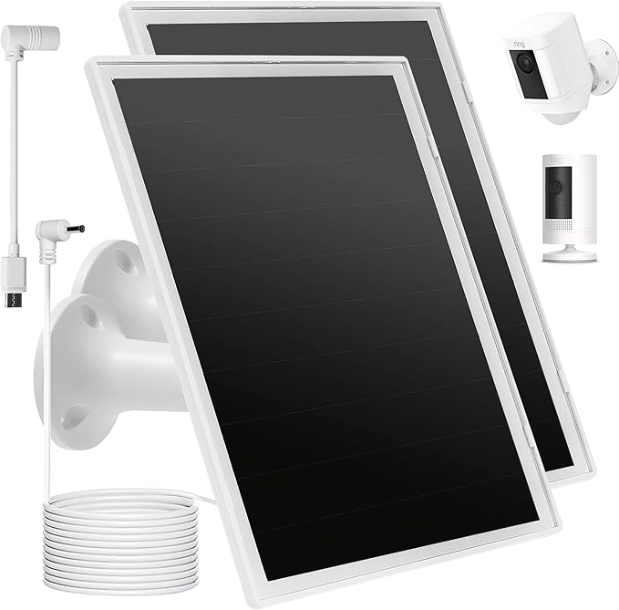 Solar Panel Charger for Ring Camera Compatible with Ri ng Stick Up Cam Stick Up Cam Pro Ring Spotlight Cam Plus/Pro 6W5V 13ft Charging Cable (White-2Pack)