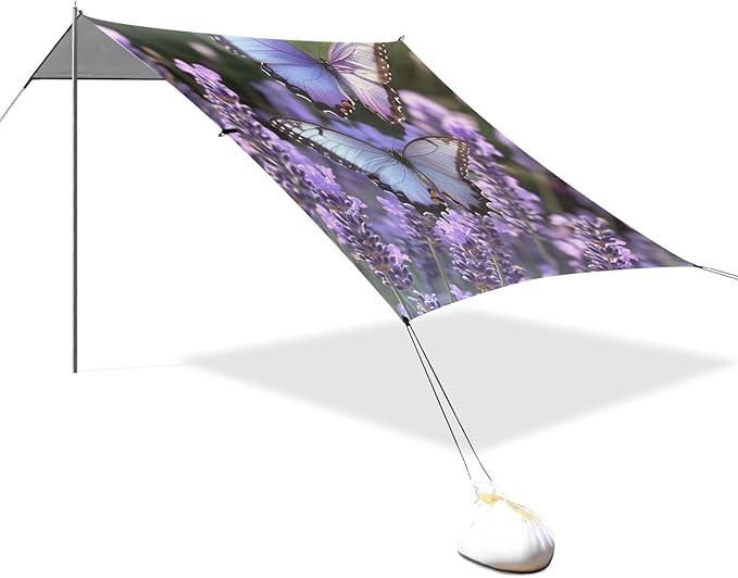 ALAZA Lavender Butterflies Garden Beach Tent Sun Shelter Portable Canopy Sunshade for Outdoor Camping Picnics Backyard Fun 10x9 ft