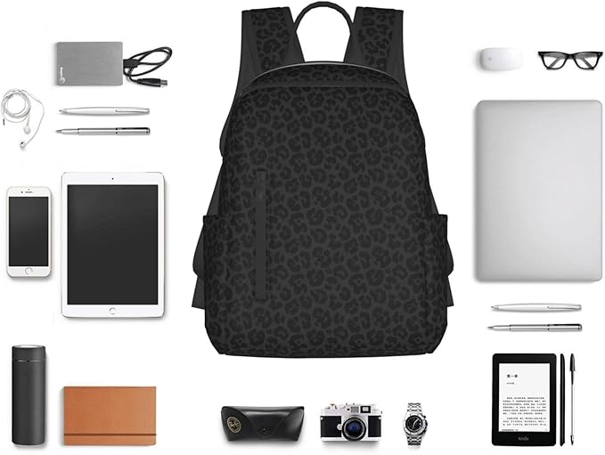 Dark Gray Black Leopard Cheetah Print Laptop Backpack Waterproof Book Bags Multipurpose Laptop Backpack for Hiking Camping College