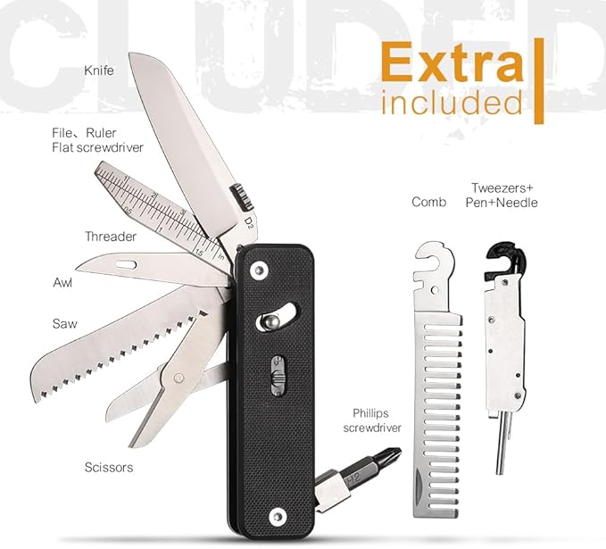 ROXON S503G 9 in 1 Mini Multi Tool EDC Pocket Knife Multitool with G10 HandleScissorsScrewdriverThreaderAwl Flat ScrewdriverRulerTweezers for Outdoors Fishing CampingGifts for Men