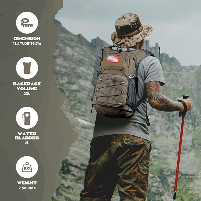 Maelstrom Hydration Hiking Backpack with 2L/3L Water Bladder High Flow Bite Valve Water Backpack Men Women Lightweight Insulation for Hiking Cycling Running Climbing Camping