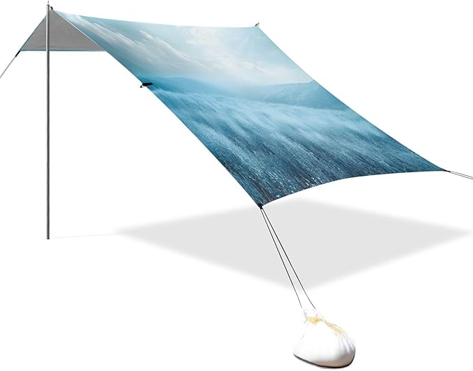 Meadow Blue Beach Tent Sun Shelter Set UPF50+ UV Protection 10.5 x 9.19 FT Camping Shade Canopy with Sandbags Sand Anchors Carrying Bag and Others