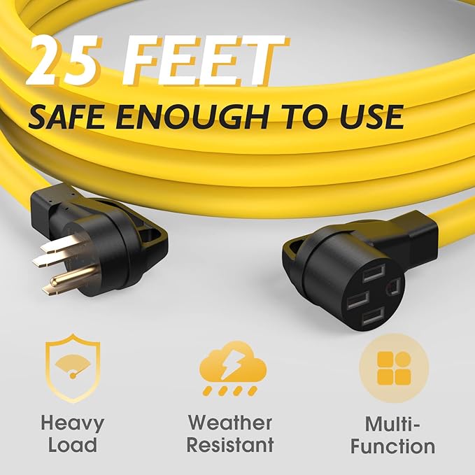 TOOLIOM 50 Amp Generator Cord NEMA 14-50P/14-50R 50 Amp RV/EV Extension Cord 125/250V 12500W 6/3+8/1 AWG STW Power Extension Cord for Generator RV/EV Trailer Camper UL Listed (25FT)