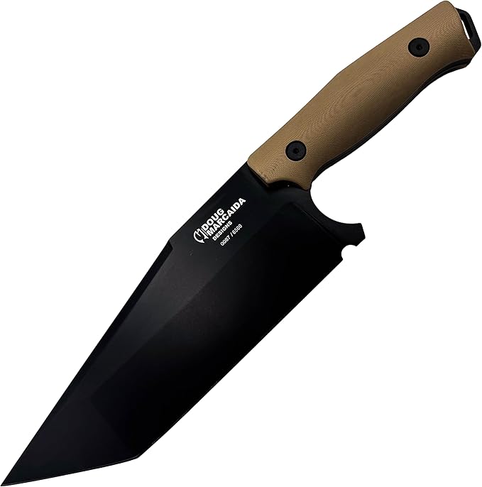 Doug Marcaida Grande Fratello Serbian Cleaver Knife 8.5in Stainless Steel Full Tang Fixed Blade Bushcraft Survival Cooking Knife - Top Grain Leather Sheath With Belt Loop