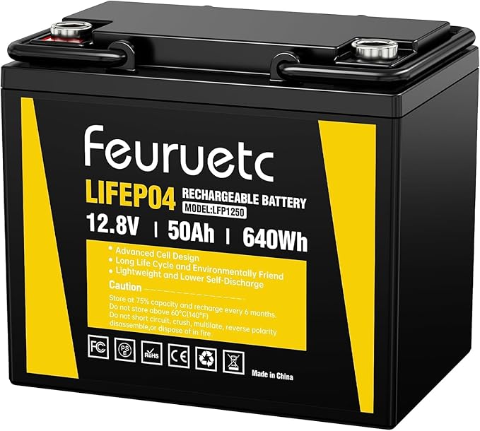 12V 50Ah LiFePO4 Lithium Battery - Built In 50A BMS 5000+ Deep Cycles Lithium Iron Phosphate Battery Great For Winter Power Shortage RV Marine Trolling Motor Camping and Off Grid Applications