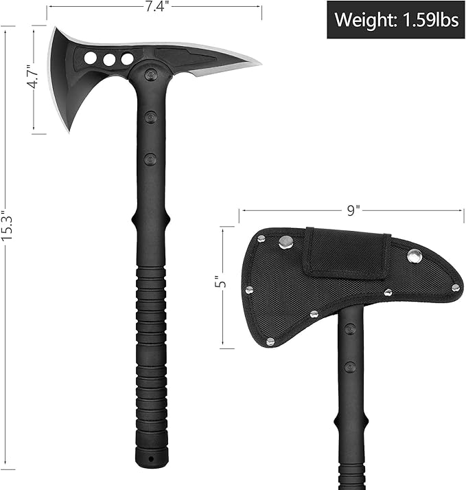 Camping Axe Survival Throwing Hatchet with Sheath Tactical Tomahawk with Spike Nylon Fiber Handle for Outdoor Survival Hiking Camping (2Pack