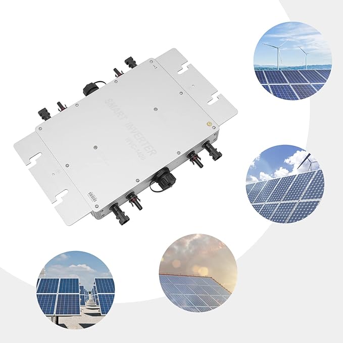Solar Micro Inverter 1400W Solar Grid Tie Inverter Pure Sine Wave MPPT 54V DC Input IP65 Waterproof LED Indicator Grid System Compatible Silver