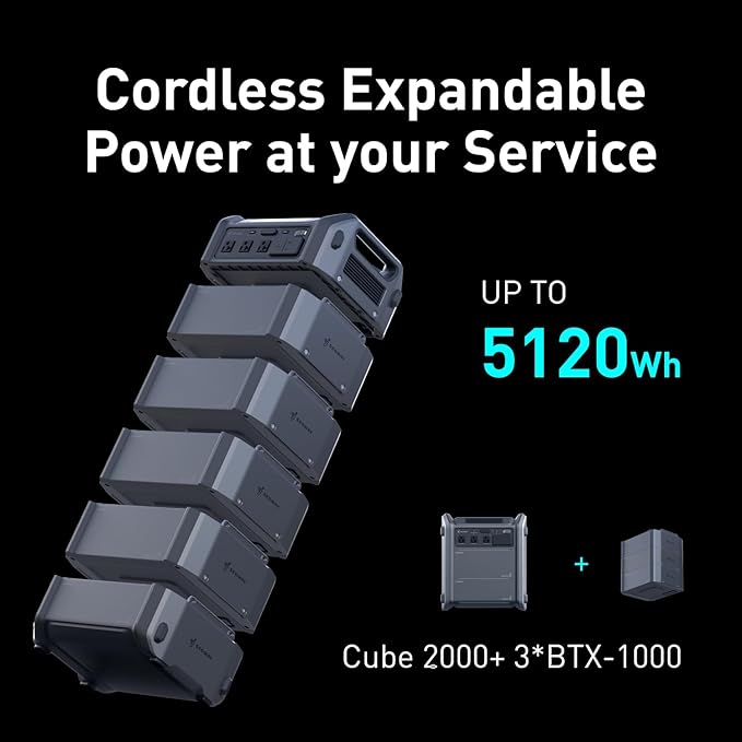 Segway Portable Power Station Cube 2000 2200W AC Outlets 2048Wh LiFePO4 Battery Expandable Battery Capacity up to 5kWh Solar Generator for Camping Home Backup Power Outages Off-grid
