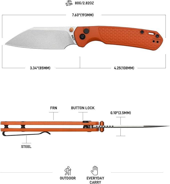 CJRB Pyrite-Light Manual Folding Knife with 3.34'' Upgraded AR-SFII Steel Blade Pocket Knives with Button Lock for Camping Hiking J1945 Orange