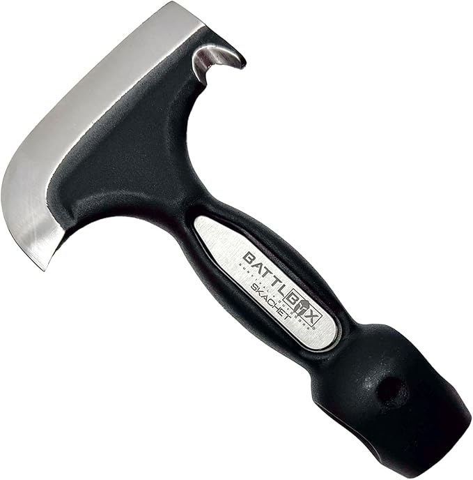 BATTLBOX Skachet Axe Head Skinner Hammer Hatchet Vintage Survival Tool - 3.5in Carbon Steel Blade Edge - Genuine Leather Sheath Belt Loop - Bushcraft Outdoor Survival Ax Skatchet