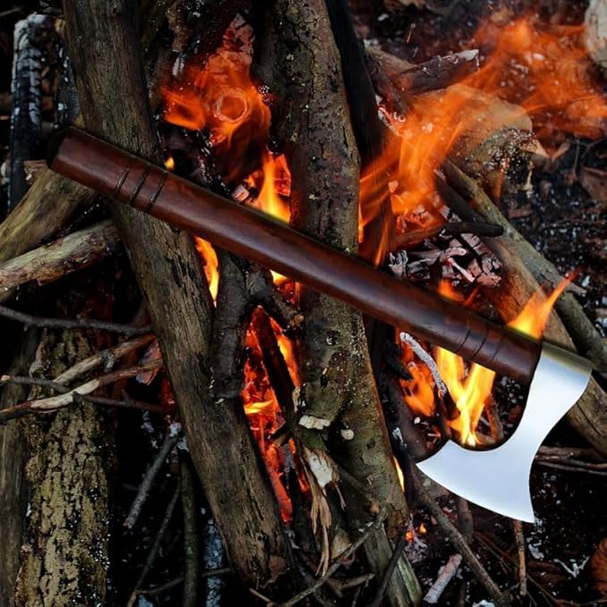 14 inches Hand Forged Hatchets Axe Real Wood Working Bushcraft Camping Axe - Forest Hunting - Chopping Wood - Custom Handmade Gardening - Wood Cutting with Leather Sheath