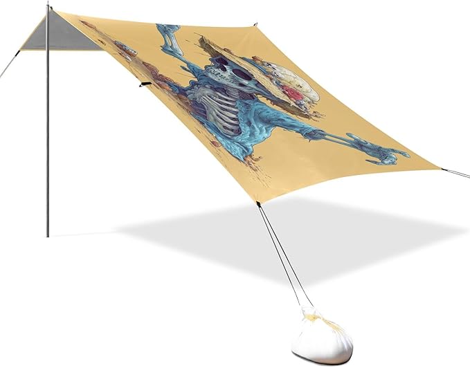 ALAZA Skull Rock Beach Tent Sun Shelter UPF50+ Protection Beach Shade Canopy w/ 4 Sandbags for Outdoor Camping Fishing Backyard Fun Picnic 10x9 ft