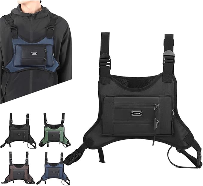Genérico Tactical Chest BagCompatible for Men Running Front Vest Backpack Rig Outdoor Camping(Black B)