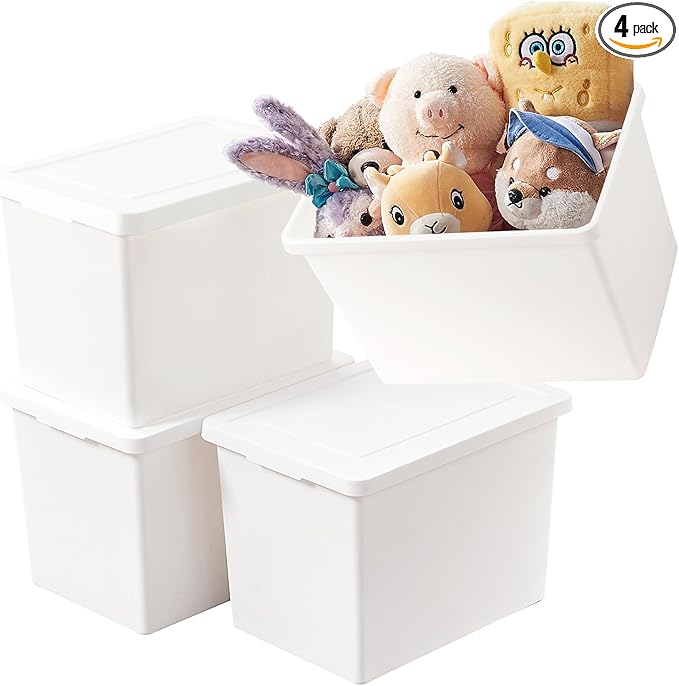 Yishyfier 27 Quart White Storage Bins with lidsStackable Plastic Boxes Set of 4Storage Box with handle for Organizing Snacks CraftsCrafts Toolsbooks(white 4XL)