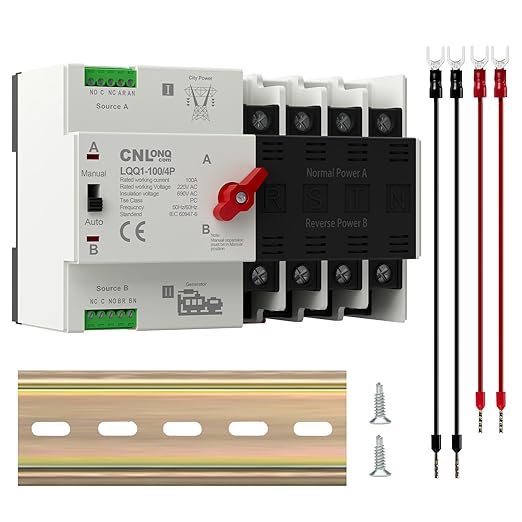 AC110V/120V 100Amp Automatic/Manual Transfer Switch 4P 50/60Hz 4Poles Mini ATS Auto Dual Power Switch Automatic Changeover Fast Transfer for Home Generator Soalr Rv and Lv Power