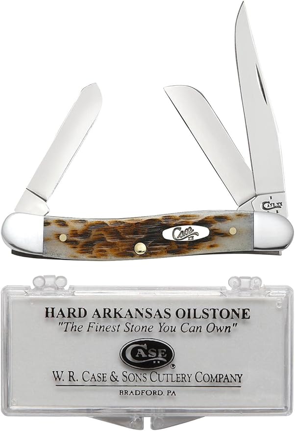 Case XX WR Pocket Knife Medium Stockman With Genuine Bone Handle Stainless Steel Blades Length Closed: 3 5/8 Inches (Amber Bone W/Sharpening Stone)
