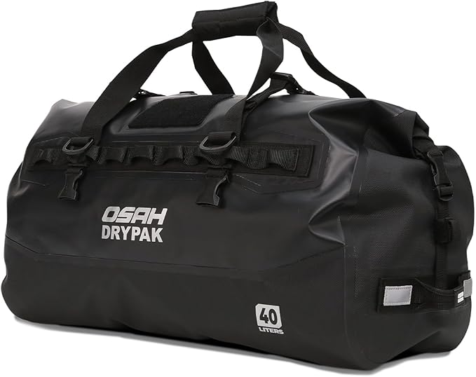 Waterproof Duffel Bag - Motorcycle Dry Bag 40L Tail Bag with Large Storage Space Waterproof Duffle Bags with Outer Mesh Zipper Pocket for Camping Kayaking Fishing &amp Traveling-Black