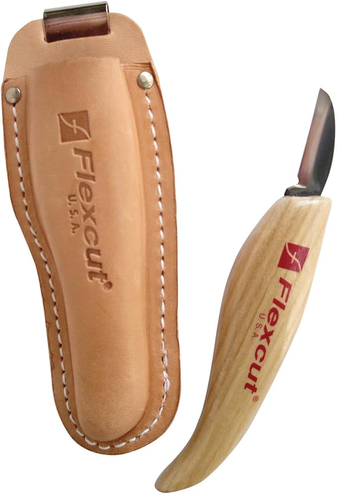 FLEXCUT Wood Carving Tools | Hip Knife |1095 High Carbon Steel Blade | 1-1/4 inch Blade| Ergonomic Ash Hardwood Handle | KN30 | Made in the U.S.A.