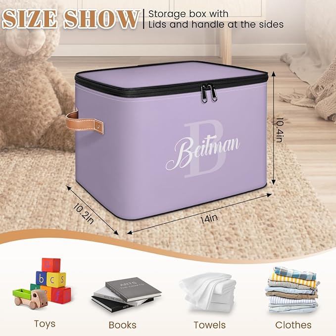 Storage-Bins-with-Lids Handle Customized Closet Stackable Cube Box for Kids-Boys-Girls-Toys Under-Bed Collapsibl Basket 1 Pack