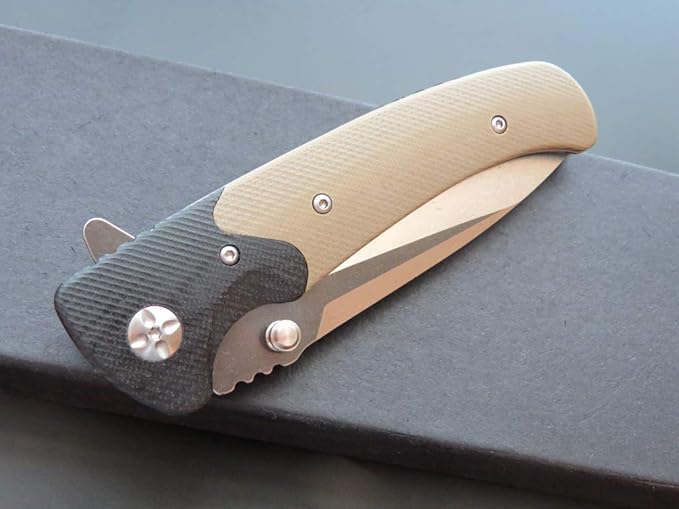 Eafengrow EF67 Pocket Knife with Metal ClipD2 Steel Blade G10 Handle EDC folding knife Tool Liner Lock for Tourist Outdoor Camping Hiking Tactical (EF67-desert)