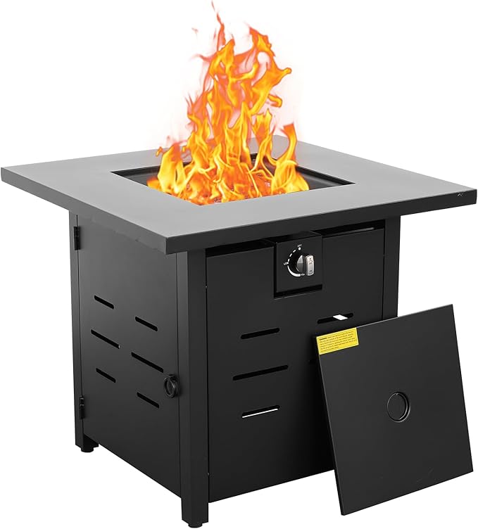 Outdoor Propane Fire Pit 28 Inch Patio Firepit Table with Fire Glass for Outside Parties and Gatherings on Garden Backyard Porch