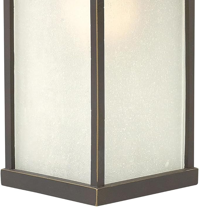 Hinkley Manhattan Single Light Outdoor Wall Mount Lantern Aluminum Etched Seedy Glass Panels Craftsman Style Oil Rubbed Bronze Finish