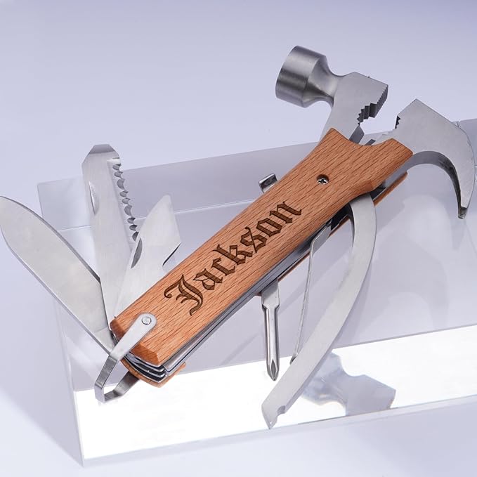Custom Pocket Knife for Men Personalized Gift for Men Custom Engraved Multitool Multiple Tools for Wooden Handle Cool Birthday Christmas Fathers Day Gift for Dad Husband Grandpa