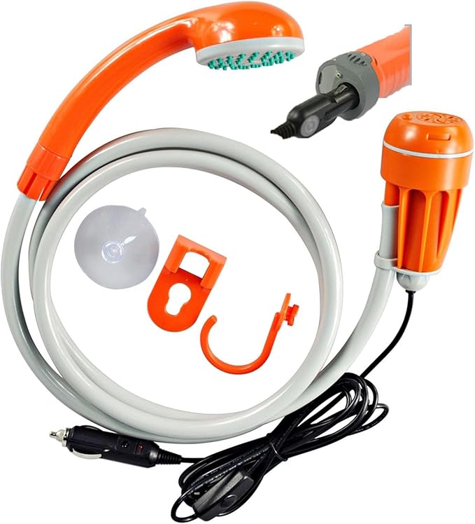Orange gray with power supplyPortable Camping Shower Outdoor Shower KitRv Camping Must HavesCamping Essentials for CamperSuitable for Outdoor Travel Bathroom Shower Shower after Swimming