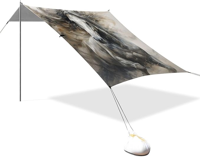 ALAZA White Horse Beach Tent Sun Shelter Portable Canopy Sunshade for Outdoor Camping Picnics Backyard Fun 10x9 ft