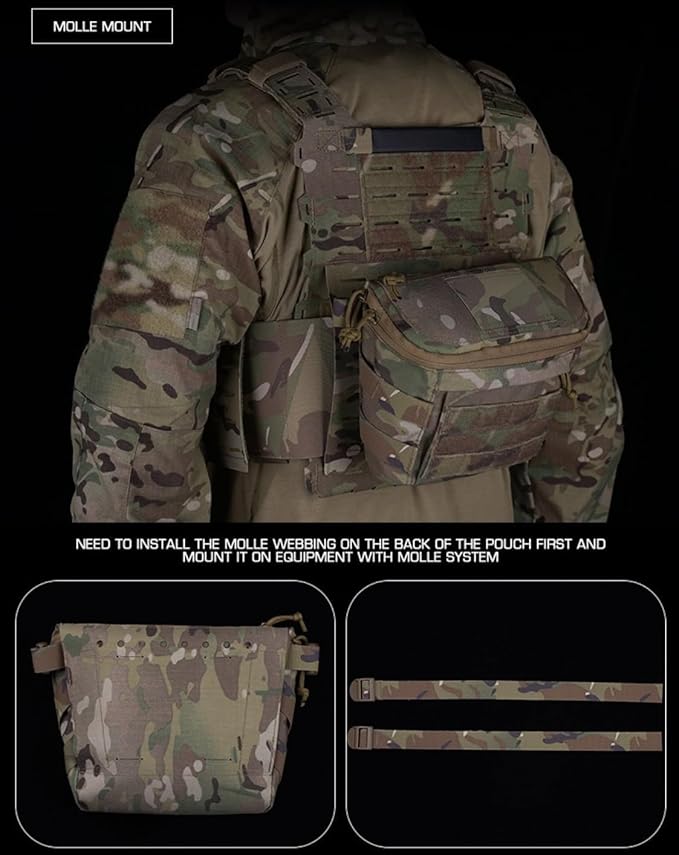 Molle PC Drop Pouch Bag for Vest Chest Rig Plate Carrier Convenient Buckle Rich Space 3 Ways of Use Waist Bag with Sling