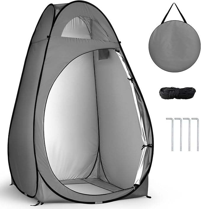 Outvita Shower Tent Instant Privacy Dressing Changing &amp Toilet Tent 74’’ Portable Outdoor Shelter for Camping Hiking Fishing Picnic Beach with Carry Bag (Gray)
