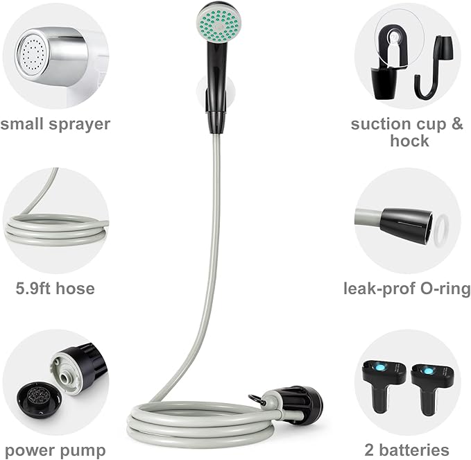 KEDSUM Portable Shower Portable Camp Shower Pump with Rechargeable Battery Portable Shower for Camping Portable Outdoor Shower Head for Camping Hiking Traveling(+ Handheld Sprayer)