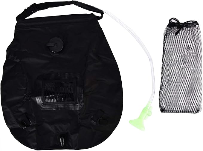 TANIQIACA Retractable Solar Shower Bag NonToxic Environmentally Friendly Capacity for Camping and Travel includes Thermometer and Net Bag Lightweight PVC Material 20L Capacity