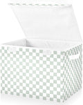 Grey Green Checkerboard Storage Baskets Lidded Bin Foldable Storage Boxes Cubes Lids with 2 Handles for Organizing Closet Home Office