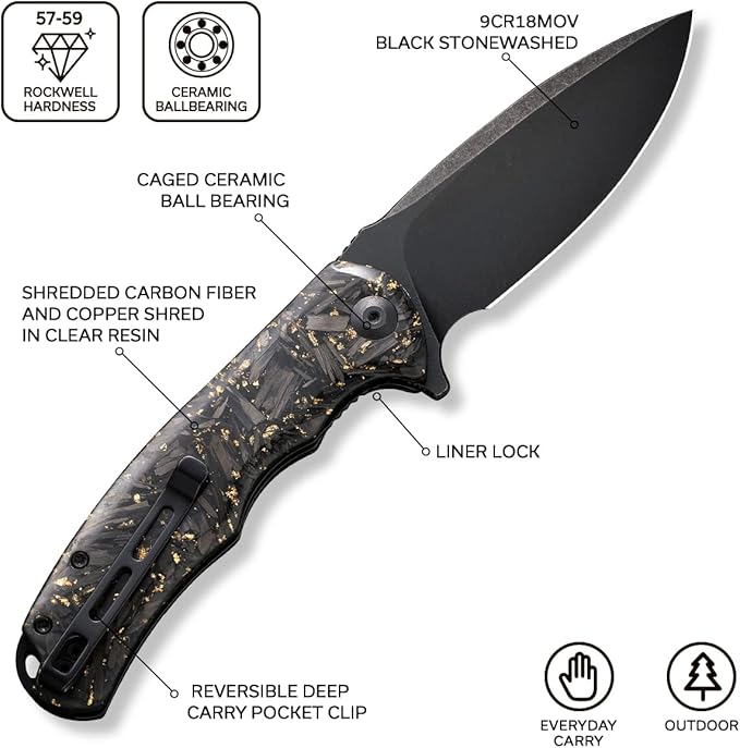CIVIVI Folding Pocket Knife- Praxis Flipper Liner Lock Knife 3.75 Black Stonewashed Blade Reversible Clip for EDC Outdoor Use C803J