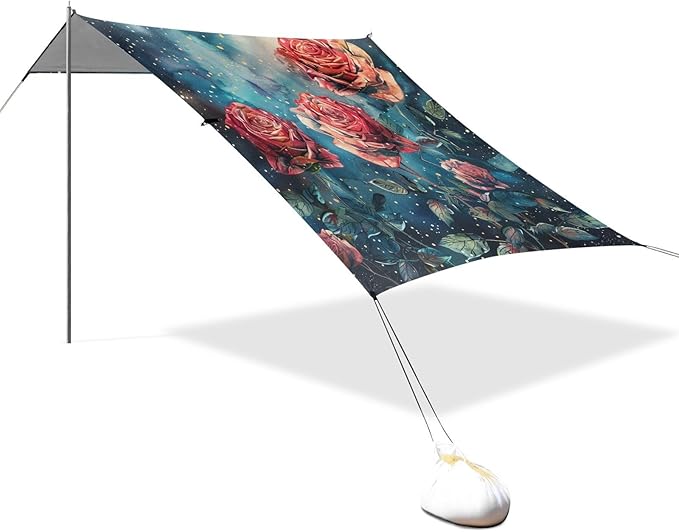 ALAZA Rose Flowers Stylization Watercolor Space Beach Tent Sun Shelter Portable Canopy Sunshade for Outdoor Camping Picnics Backyard Fun 10x9 ft