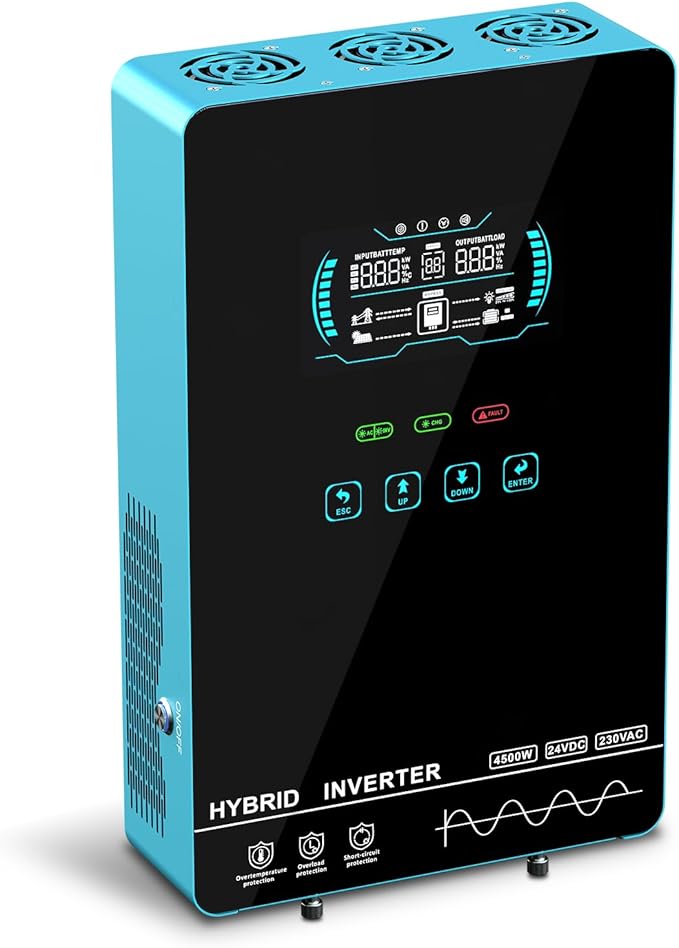 POWLAND 4000W Hybrid Solar Inverter | 24V DC to 120V AC Pure Sine Wave | LCD Display with Glass Top | 140A MPPT Charge Controller | Battery-Less &amp Lithium/AGM Battery Compatible
