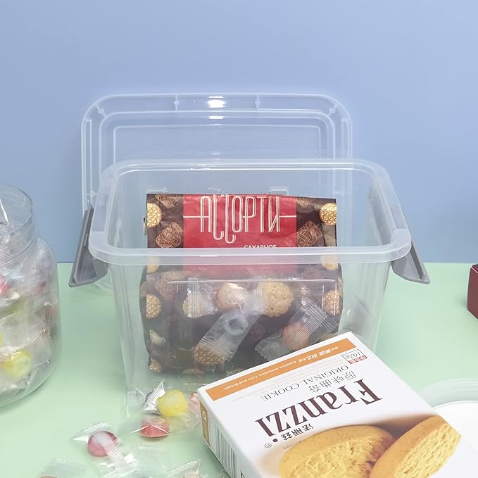 Sandmovie 3 Quart Small Plastic Storage Bin Clear Storage Latch Box with Lids 6 Packs