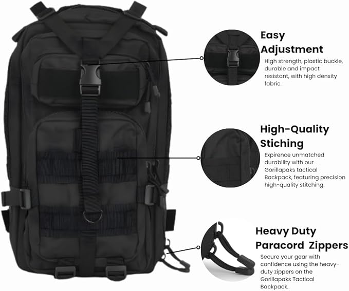 30L Black Tactical Backpack - MOLLE Military Bug Out Bag Small Survival Rucksack &amp EDC Daypack for Hunting Hiking Camping Travel - Outdoor Gear for Men &amp Women